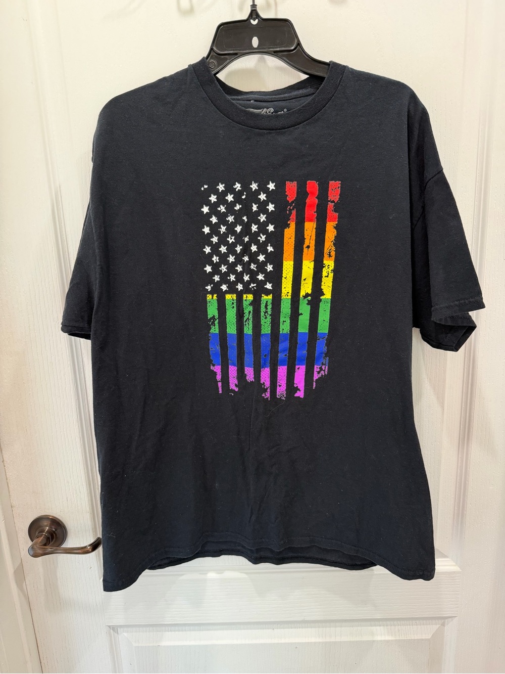 Men's Black Short-Sleeve Tee with Rainbow Flag Graphic